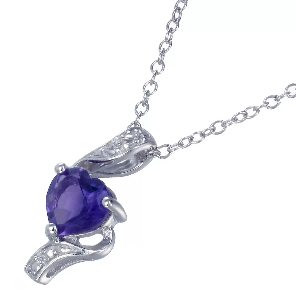 0.70 cttw Purple Amethyst Pendant Necklace .925 Sterling Silver 6 MM Heart