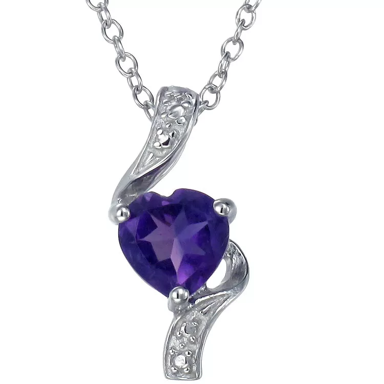 0.70 cttw Purple Amethyst Pendant Necklace .925 Sterling Silver 6 MM Heart