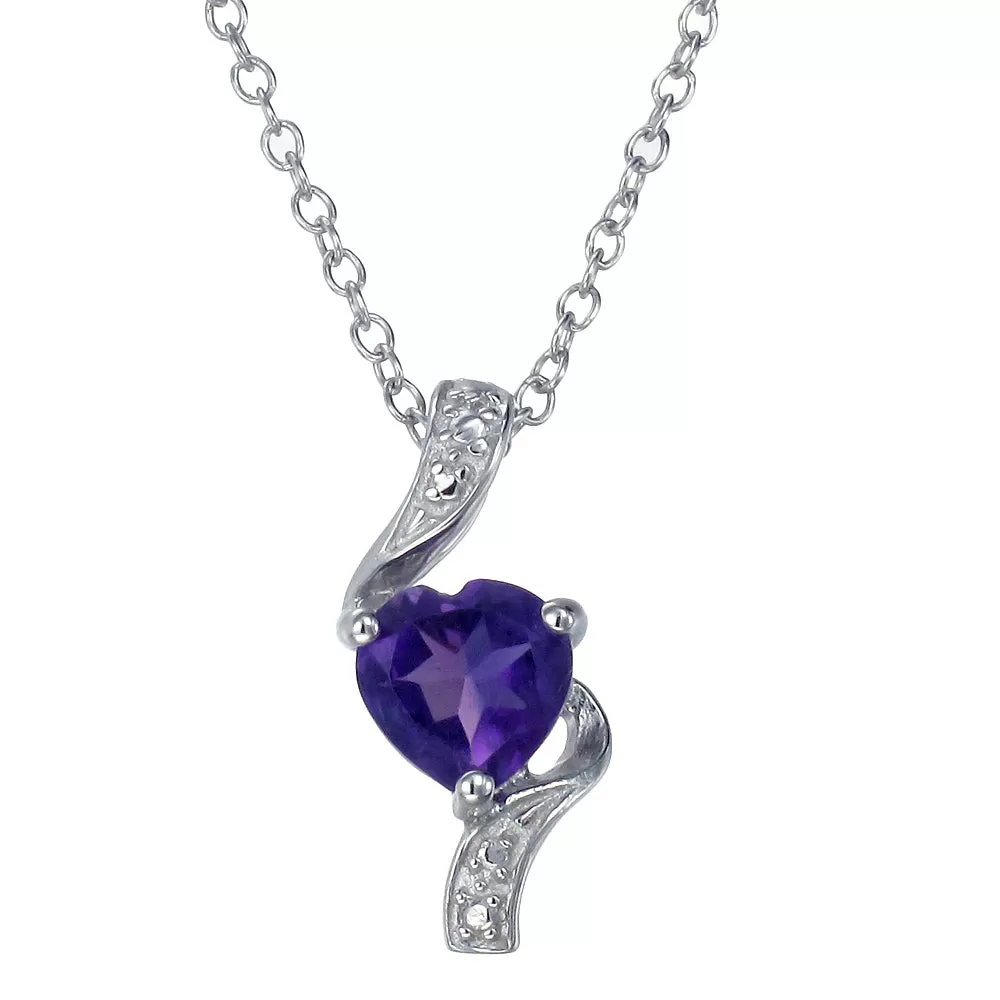 0.70 cttw Purple Amethyst Pendant Necklace .925 Sterling Silver 6 MM Heart