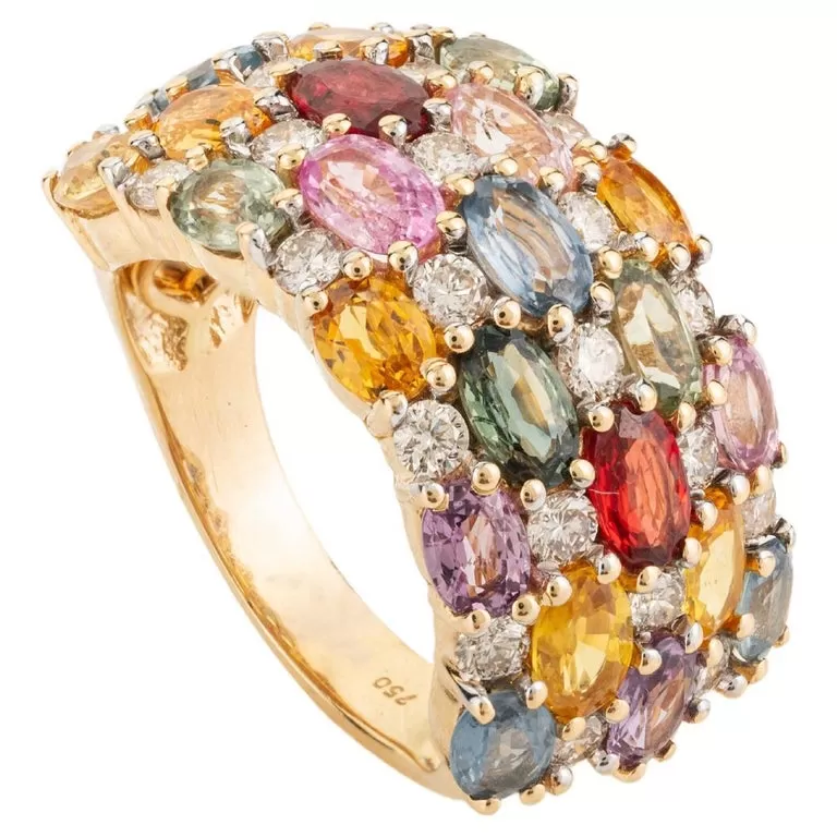 18K Gold Multi Sapphire Band Ring