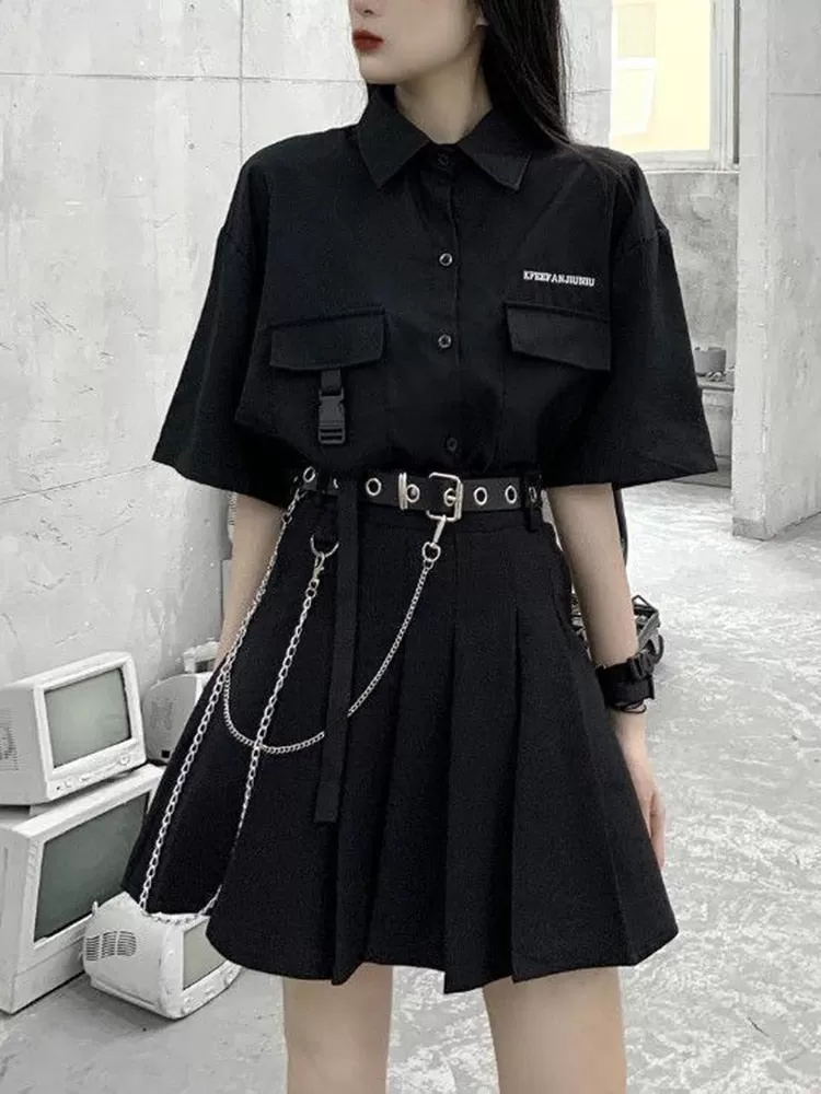 2-Piece-Set: Shirt   Pleated A-LINE Skirt   Belt