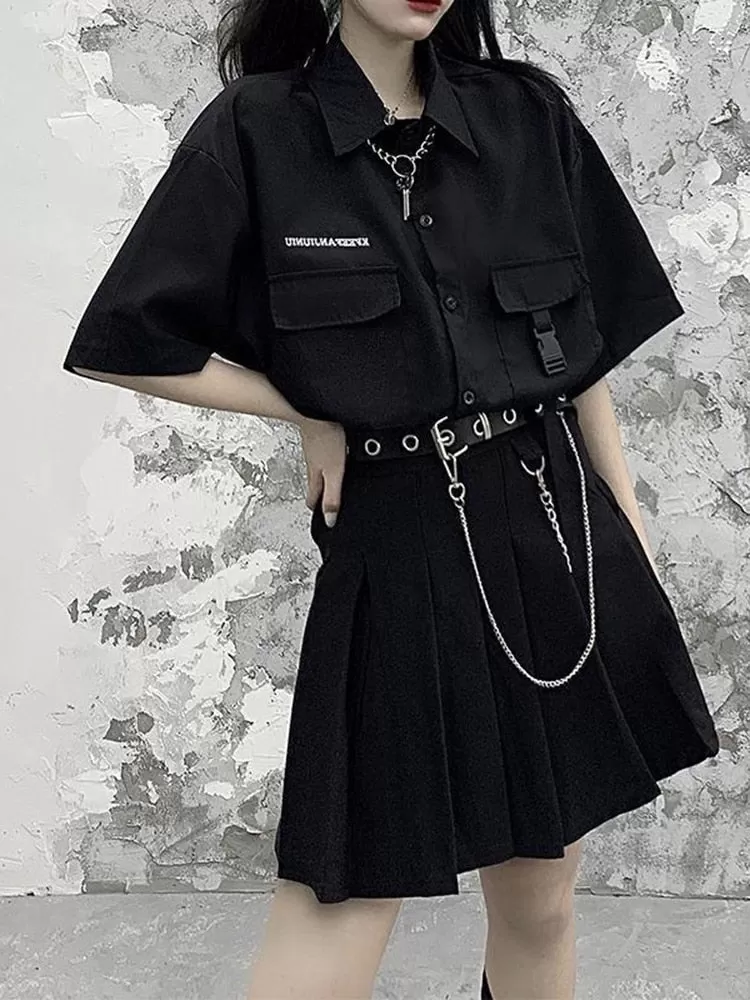 2-Piece-Set: Shirt   Pleated A-LINE Skirt   Belt