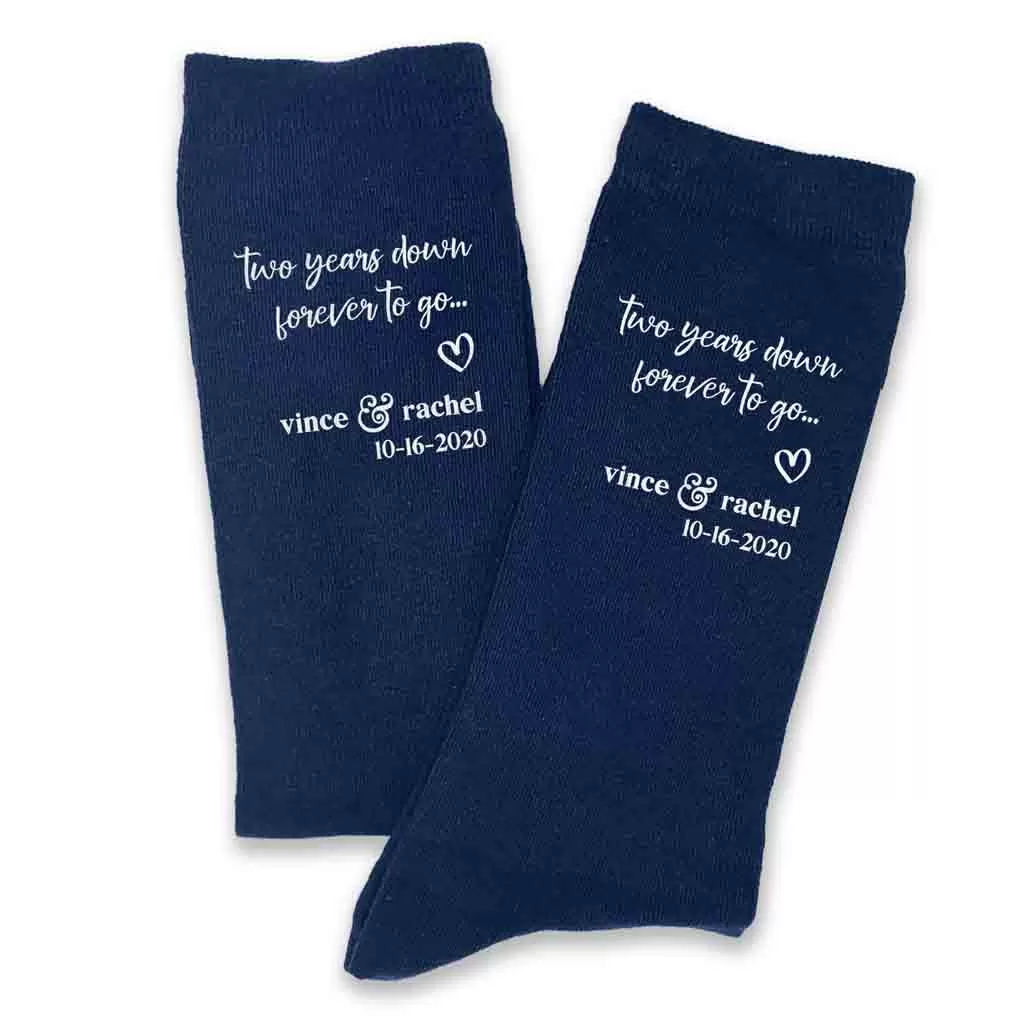 2nd Anniversary Two Years Down Custom Wedding Socks