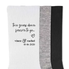 2nd Anniversary Two Years Down Custom Wedding Socks