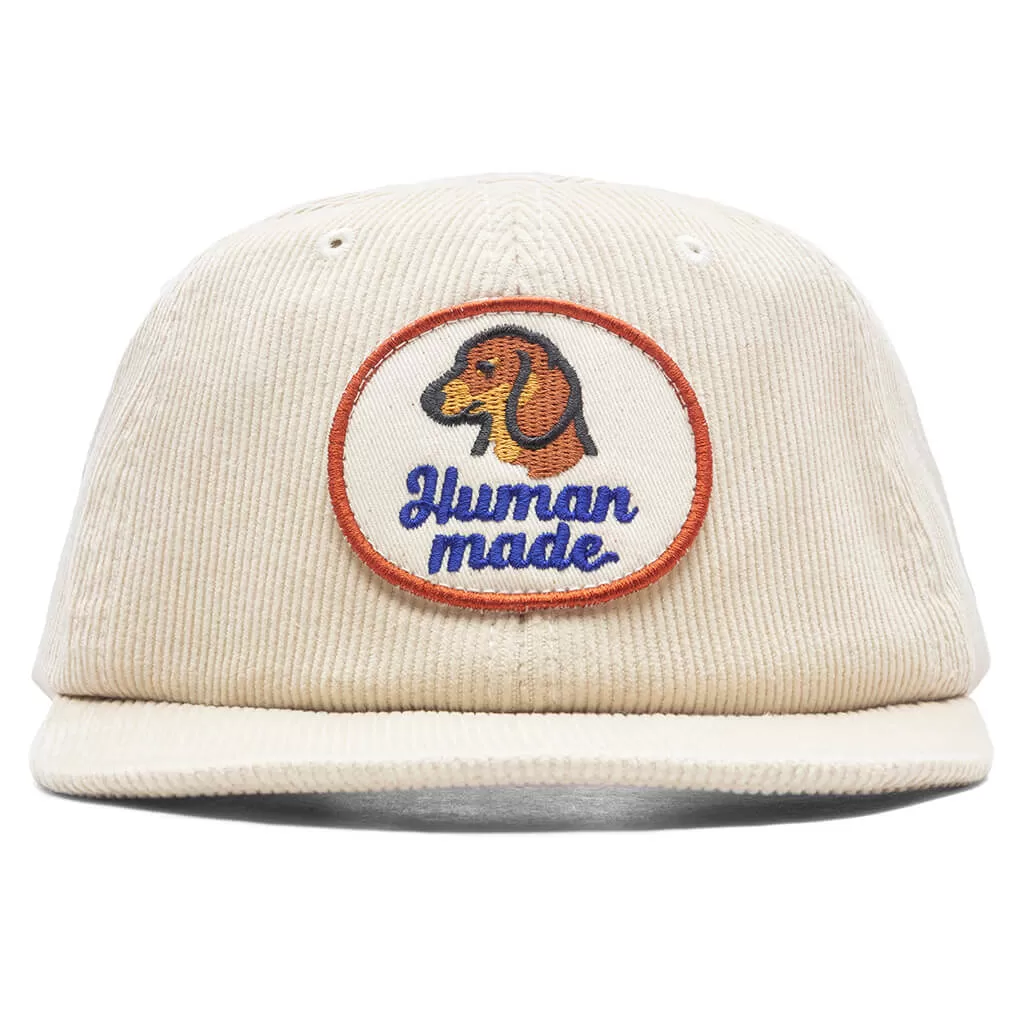 6 Panel Corduroy Cap - White