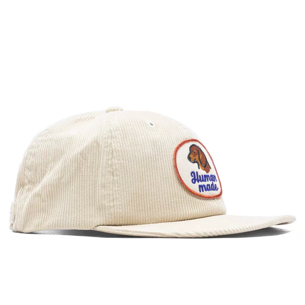 6 Panel Corduroy Cap - White