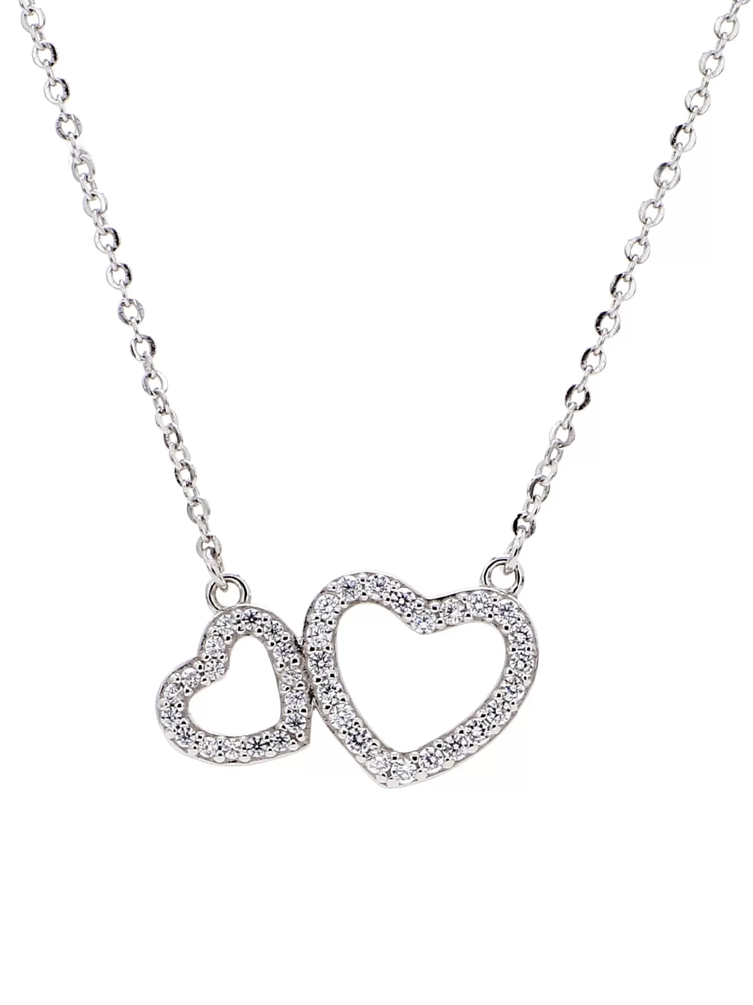 925 Silver Aaa Grade American Diamond Double Heart Pendant With Chain