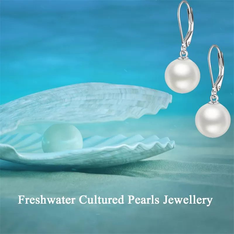 925 Sterling Silver Pearl Leverback Earrings Dangle Drop Jewelry Gifts for Women and Girls