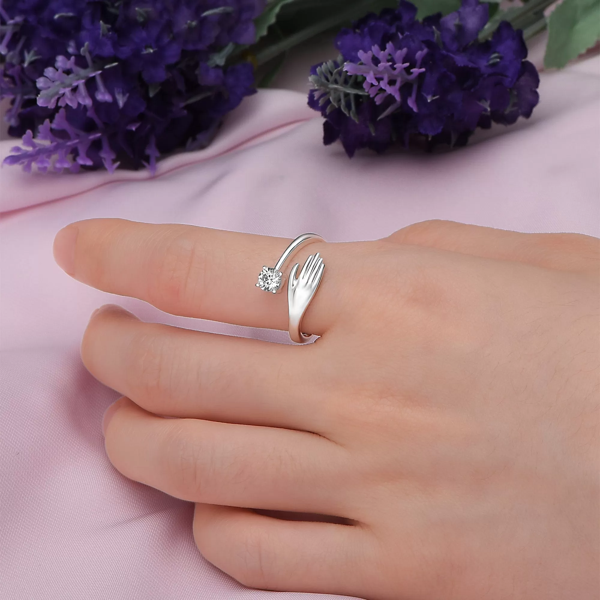 Adjustable CZ Love Hug Ring Sterling Silver