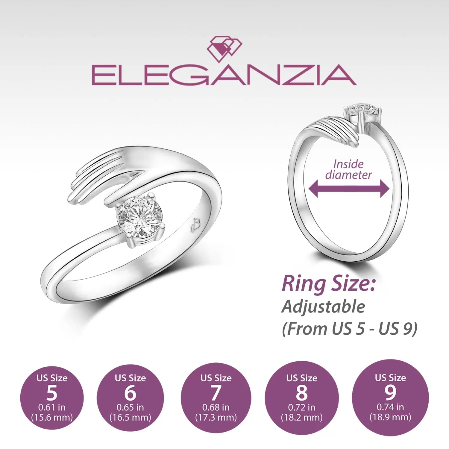 Adjustable CZ Love Hug Ring Sterling Silver