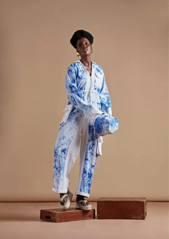 AGA CULTURE Sesi Blue Paneled Jumpsuit