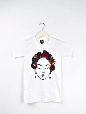 Aimas Flower Crown neck Tee shirt with girl image and adire flower crown