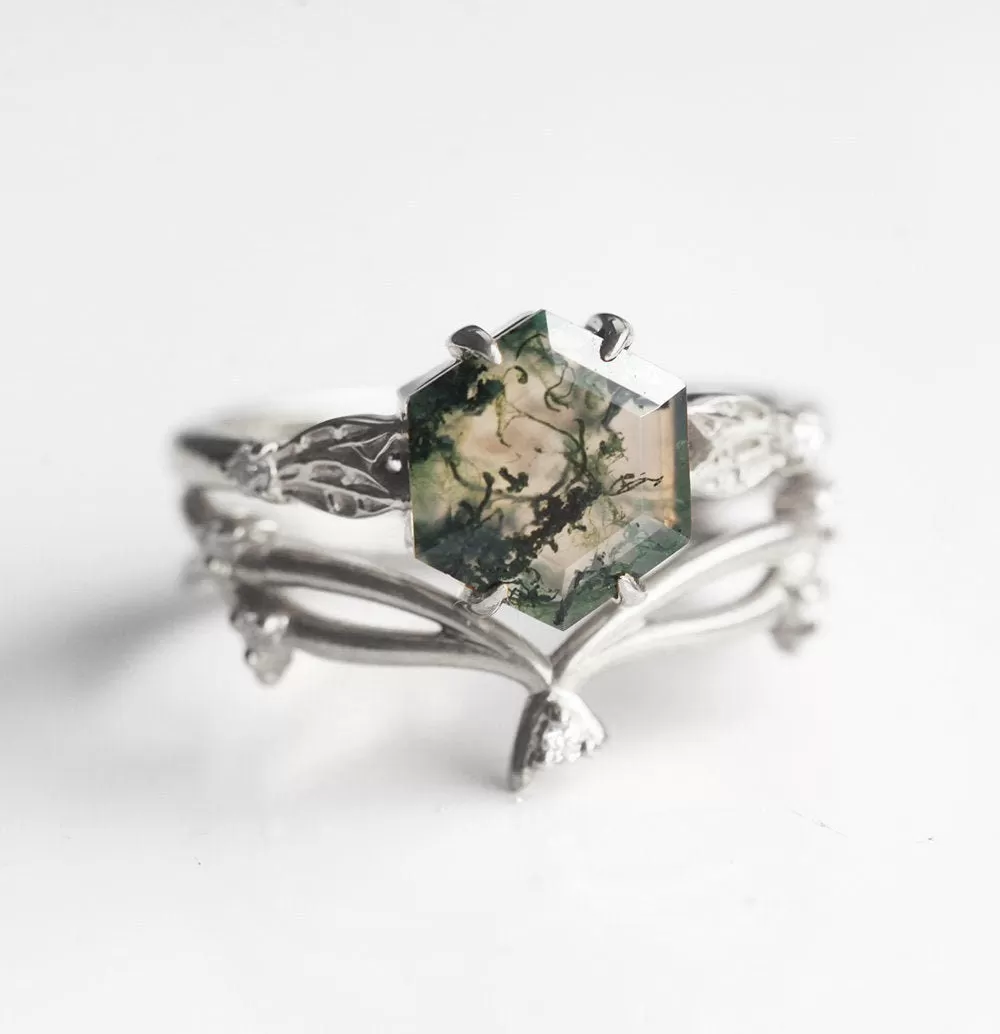 Alyssa Moss Agate Ring Set