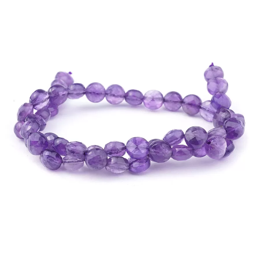 Amethyst 8mm Coin Faceted - 15-16 Inch