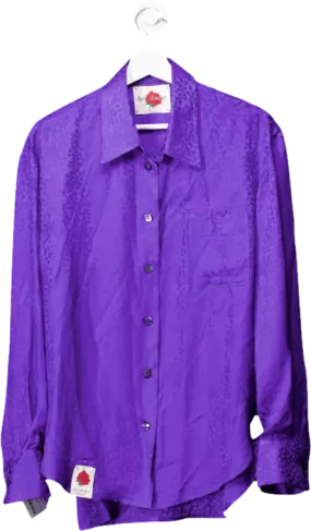 Art dealer Purple 100% Silk Leopard Jacquard Shirt UK S