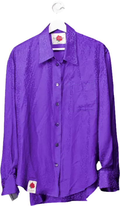 Art dealer Purple 100% Silk Leopard Jacquard Shirt UK S