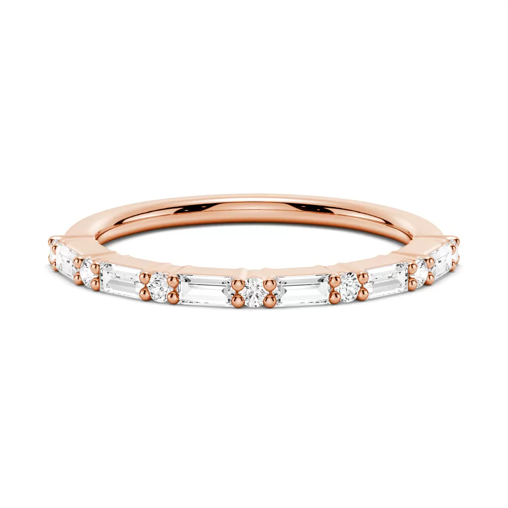 Baguette And Round Prong Moissanite Anniversary Band