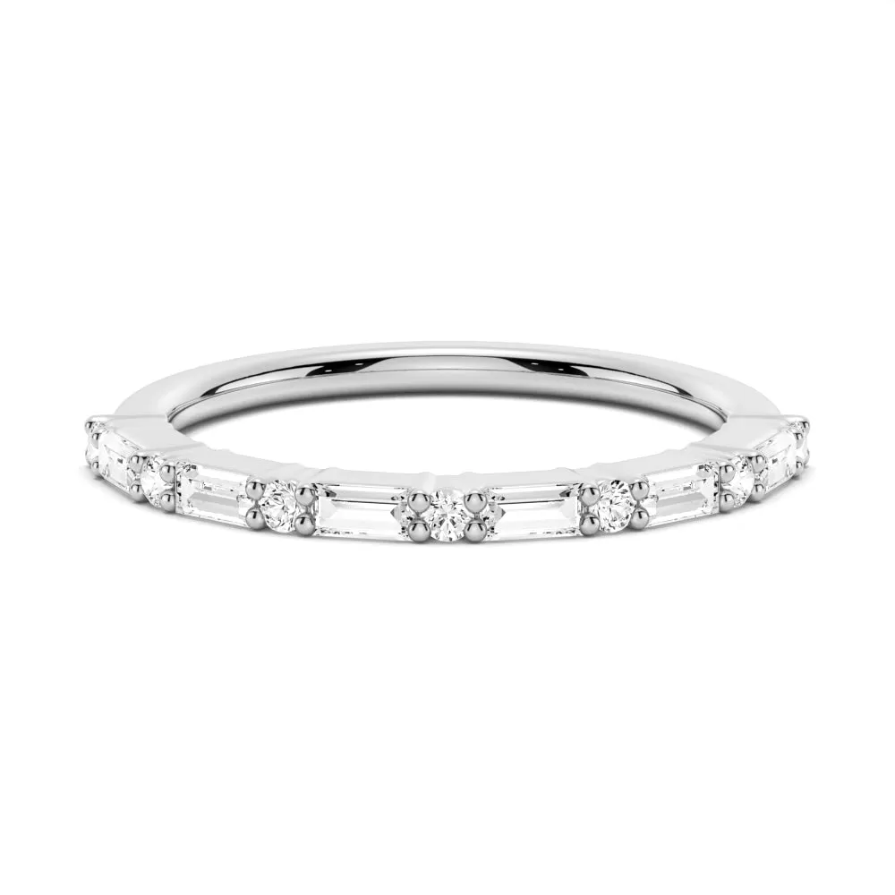 Baguette And Round Prong Moissanite Anniversary Band