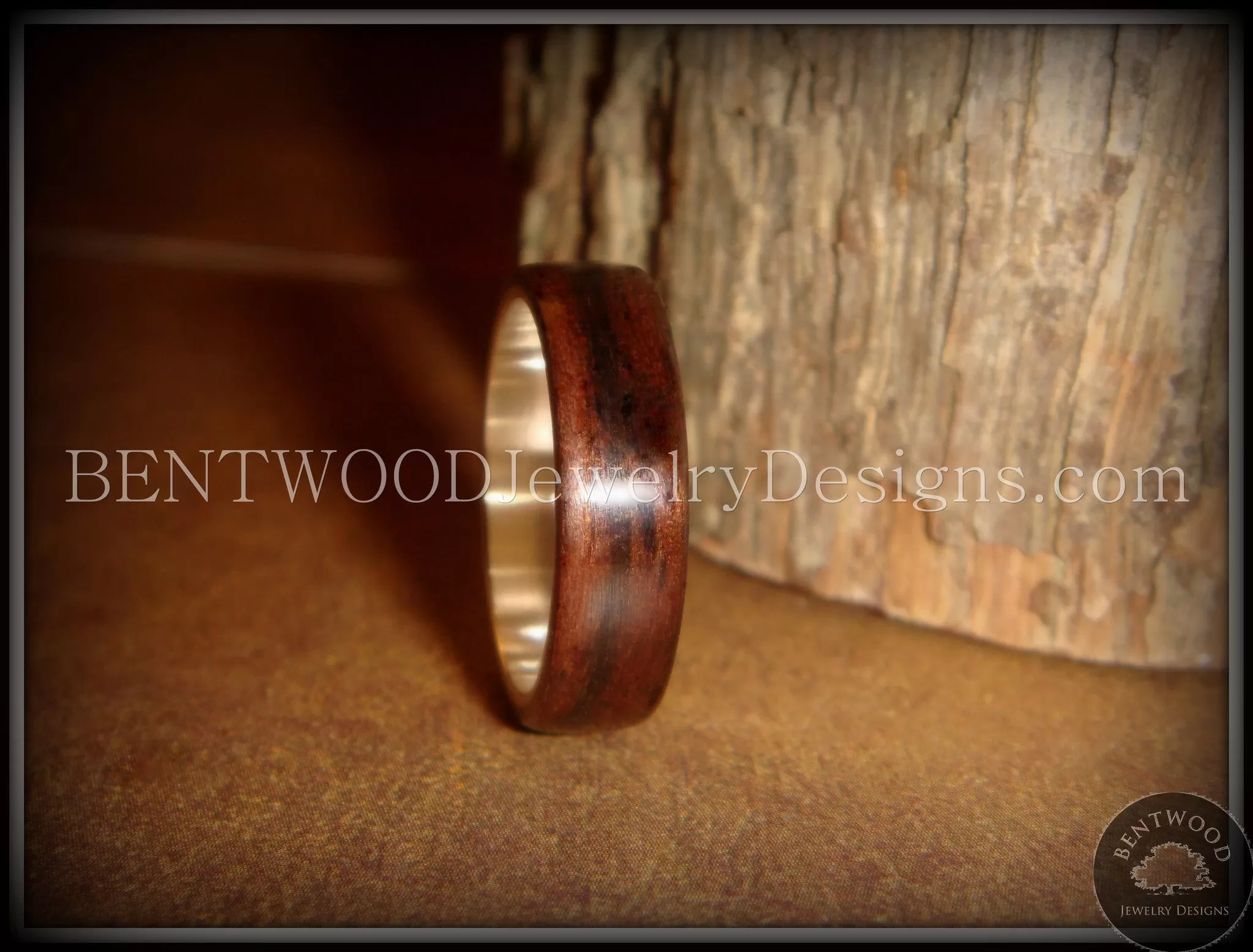 Bentwood Ring - Macassar Ebony Wood Ring with Wide Fine Silver Core