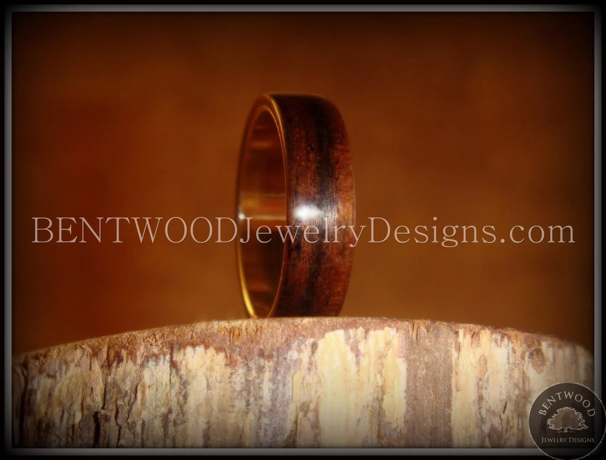 Bentwood Ring - Macassar Ebony Wood Ring with Wide Fine Silver Core