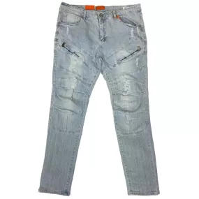 Bleecker&Mercer Distressed Zipper Moto Denim