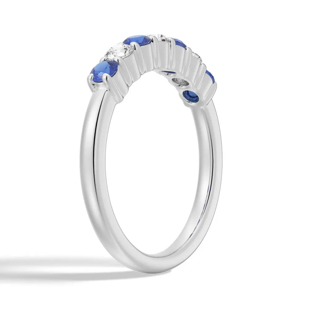 Blue Sapphire and White Sapphire Anniversary Band