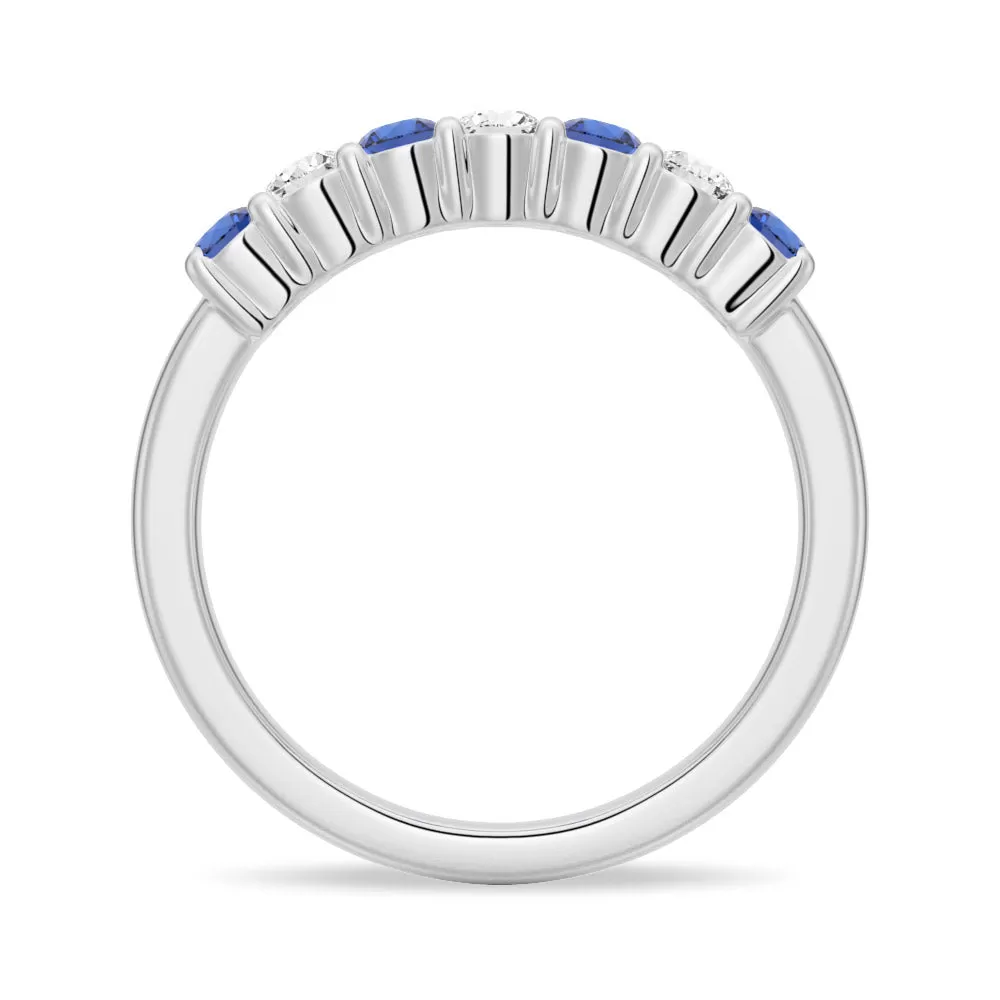 Blue Sapphire and White Sapphire Anniversary Band