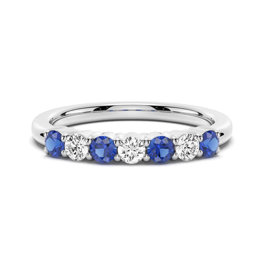 Blue Sapphire and White Sapphire Anniversary Band