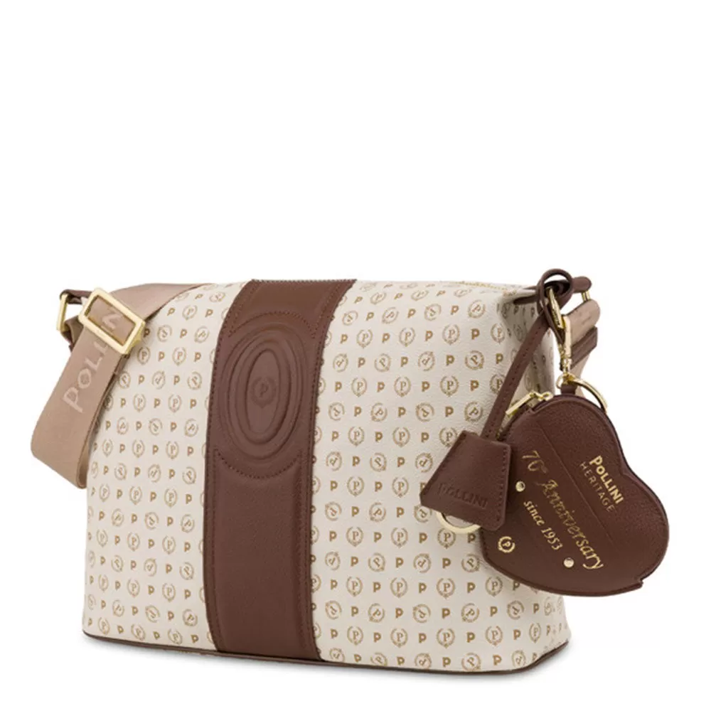 Borsa Donna a Spalla a Tracolla POLLINI Linea Heritage 70th Anniversary Avorio e Marrone