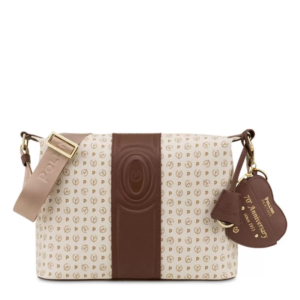 Borsa Donna a Spalla a Tracolla POLLINI Linea Heritage 70th Anniversary Avorio e Marrone