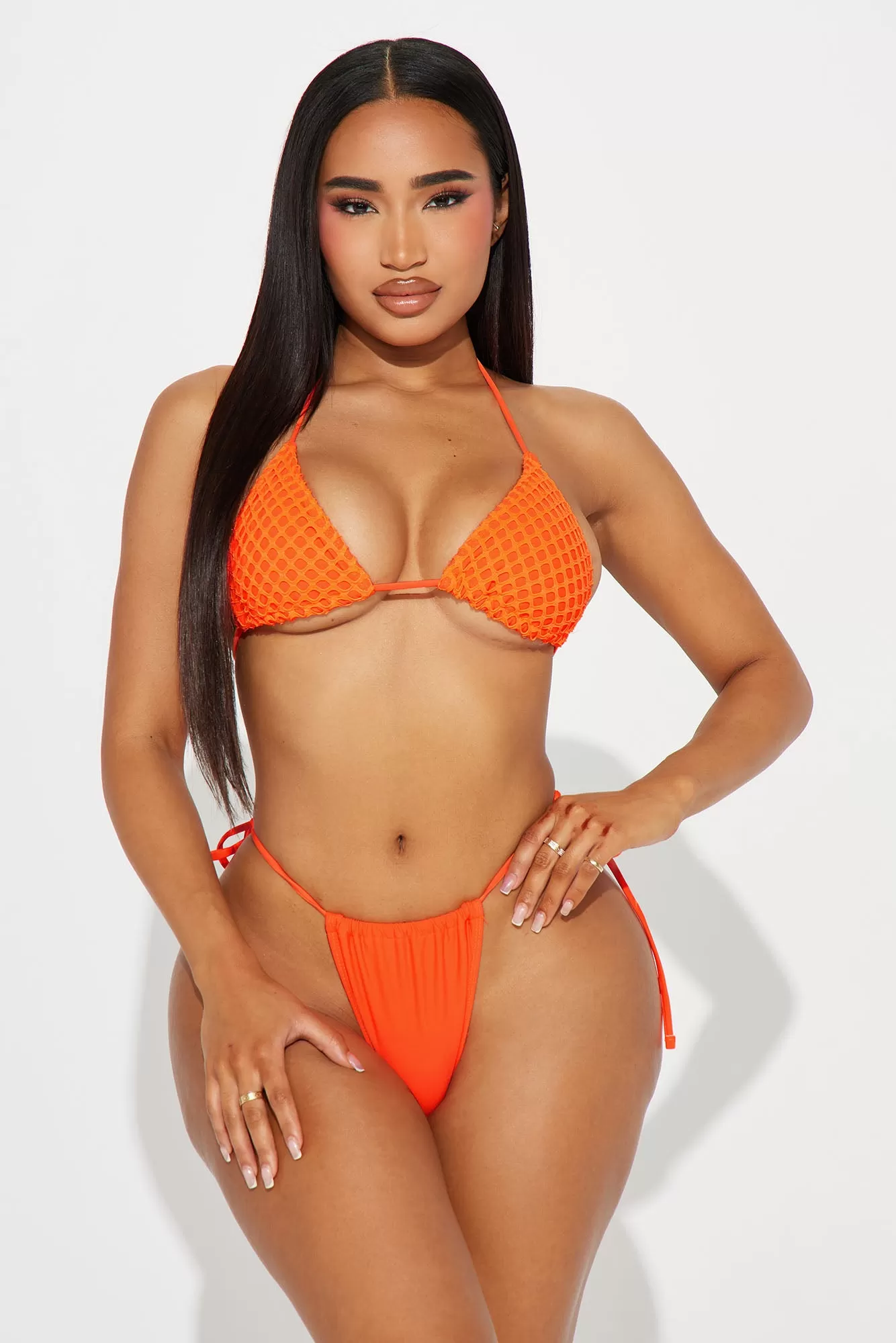 Built For Summer Fishnet 3 Piece Bikini Set - Orange