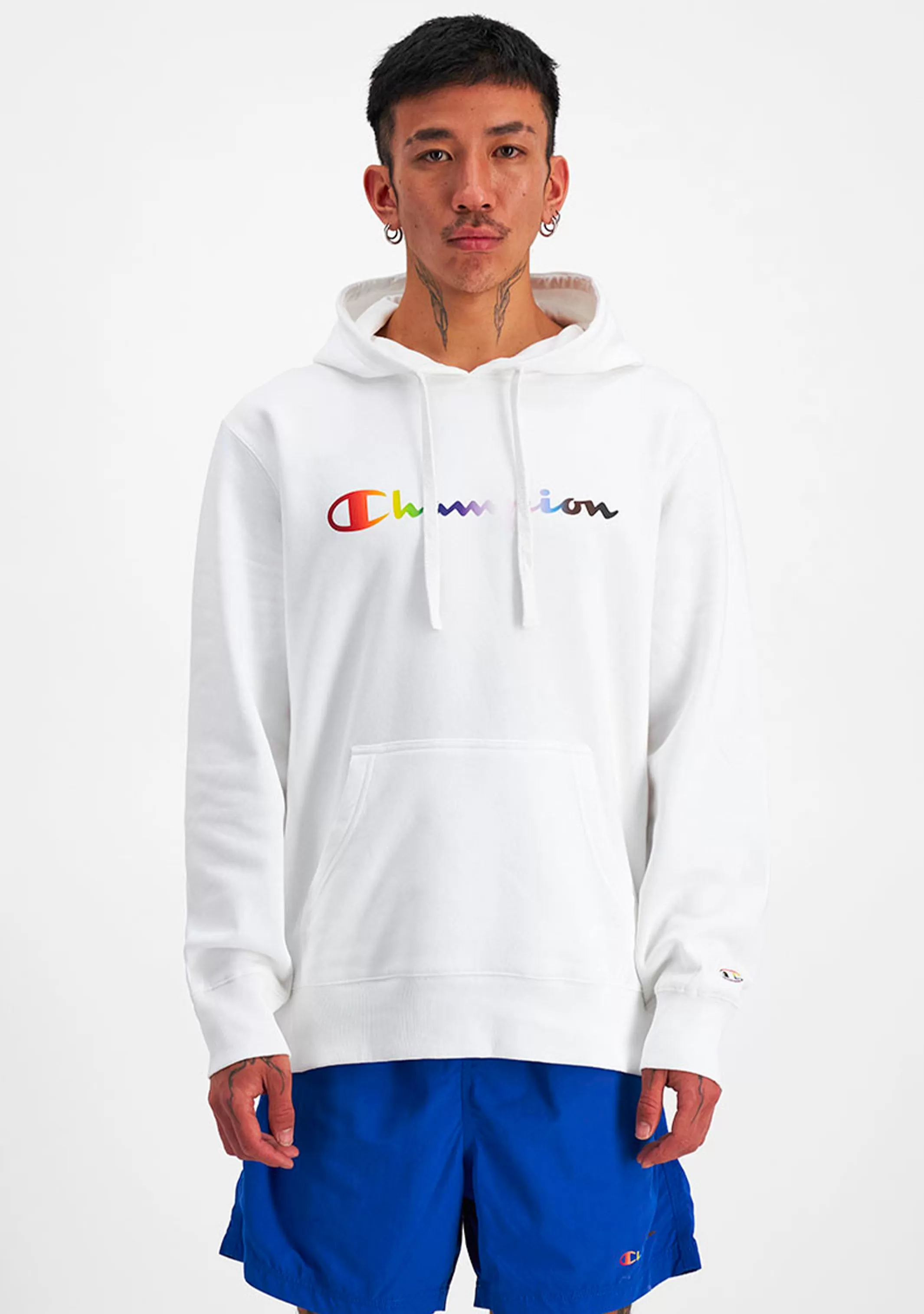 Champion Mens Athletic Pride Script Hoodie <BR> AURCN WIT