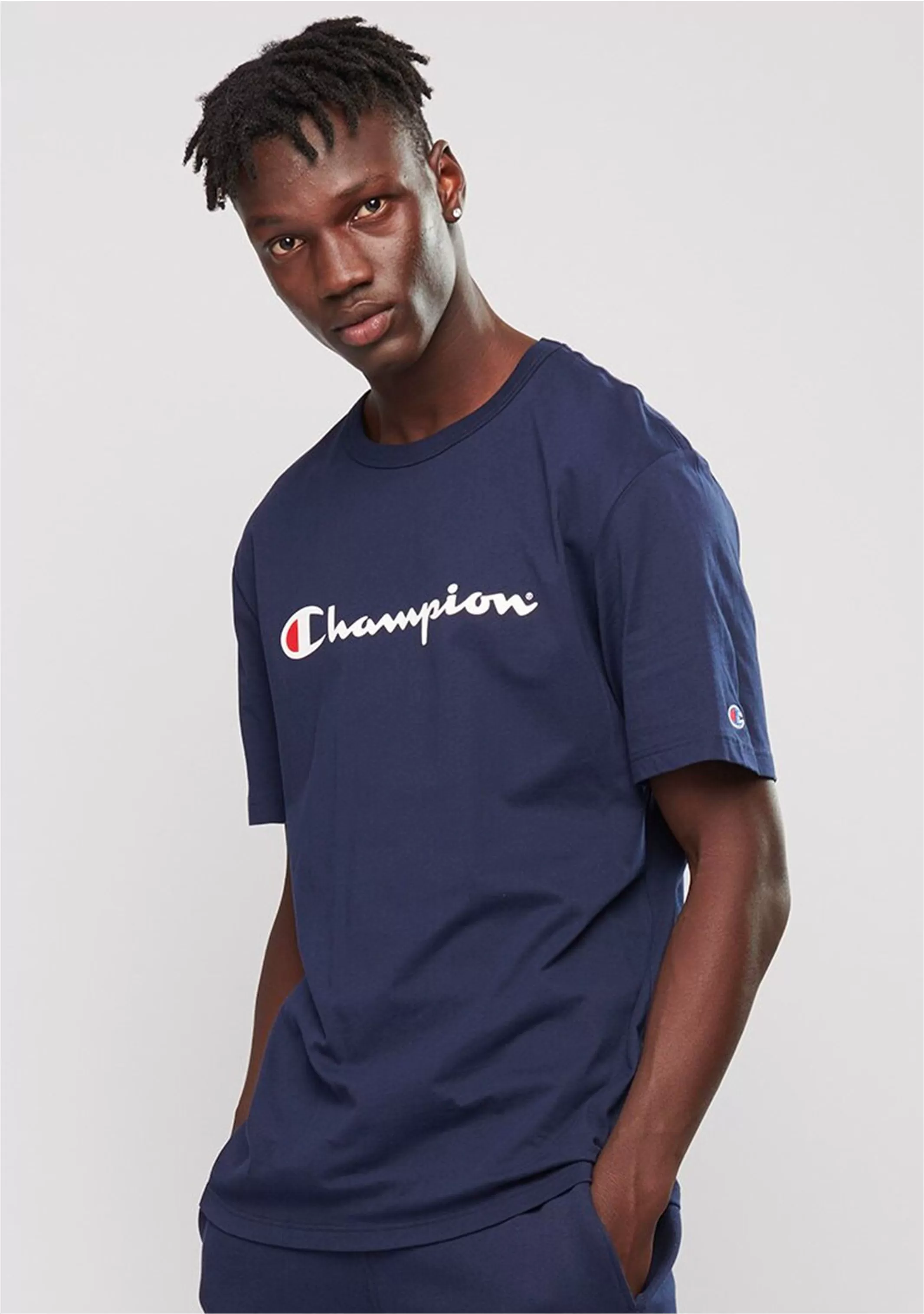 Champion Mens Script Logo Short Sleeve Tee Navy <br> AXQPN NAV