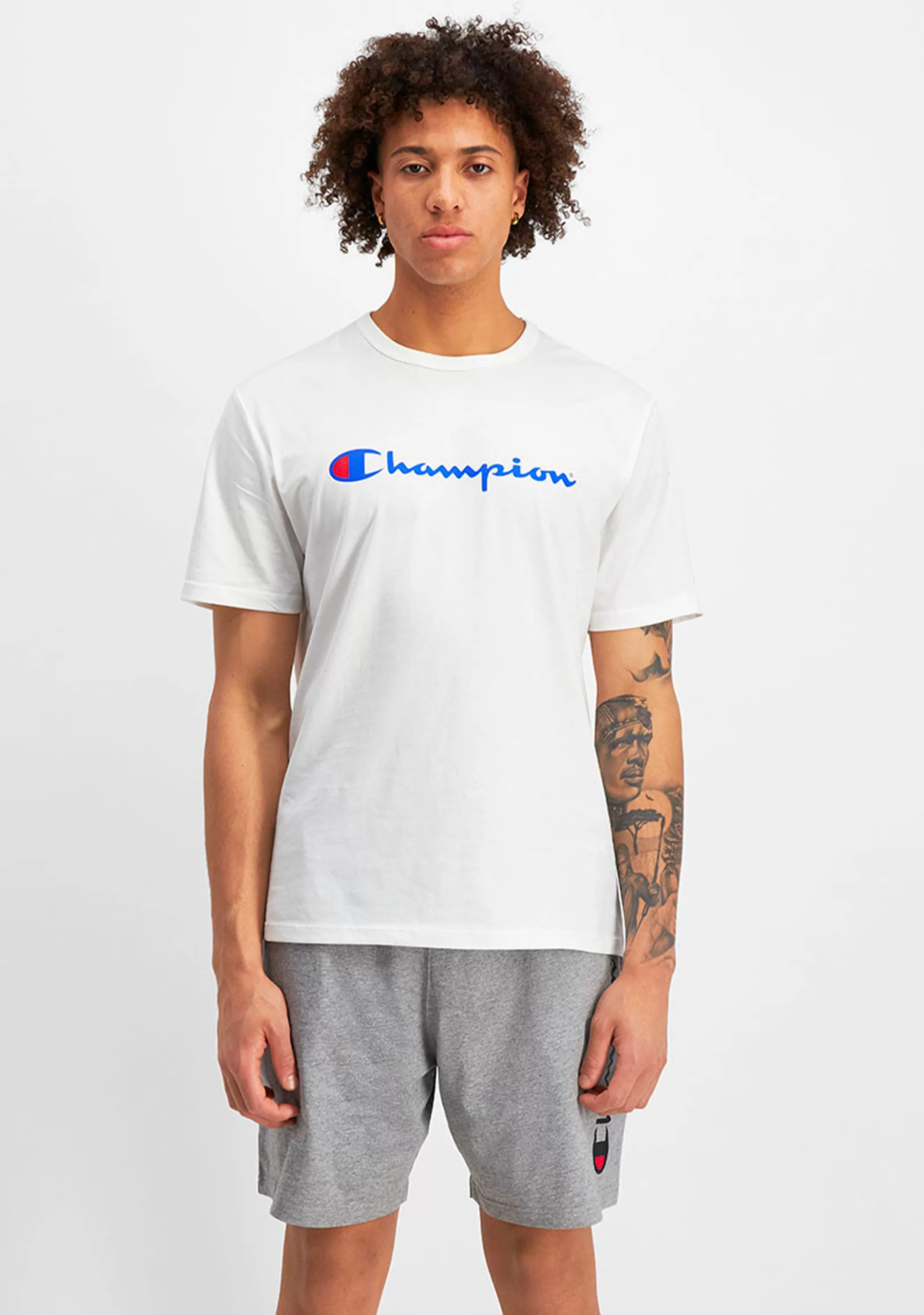 Champion Mens Script Logo Short Sleeve Tee White <br> AXQPN WIT