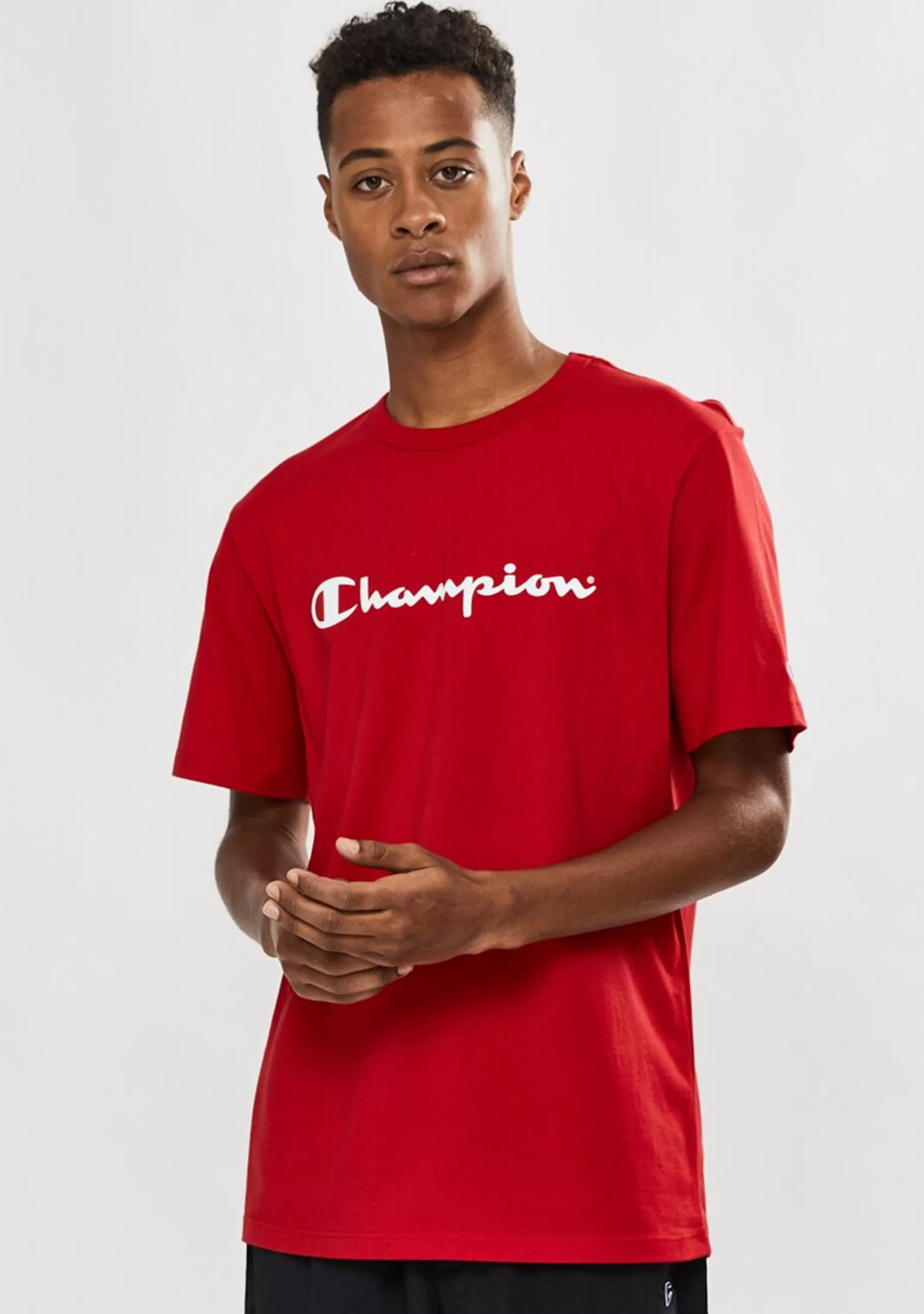 Champion Mens Script Logo Short Sleeve Tee White <br> AXQPN WIT