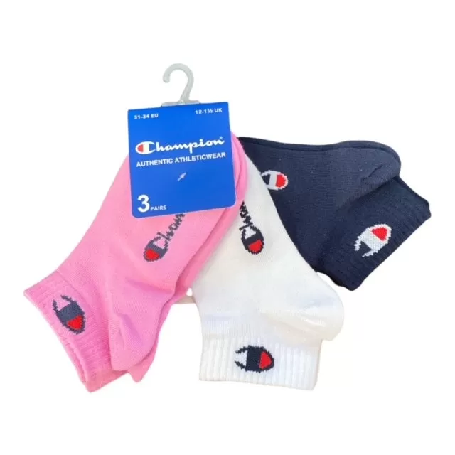 Champion Quarter Logo Ankle Sock U34576 PS009 pack of 3 pairs pink-white-navy