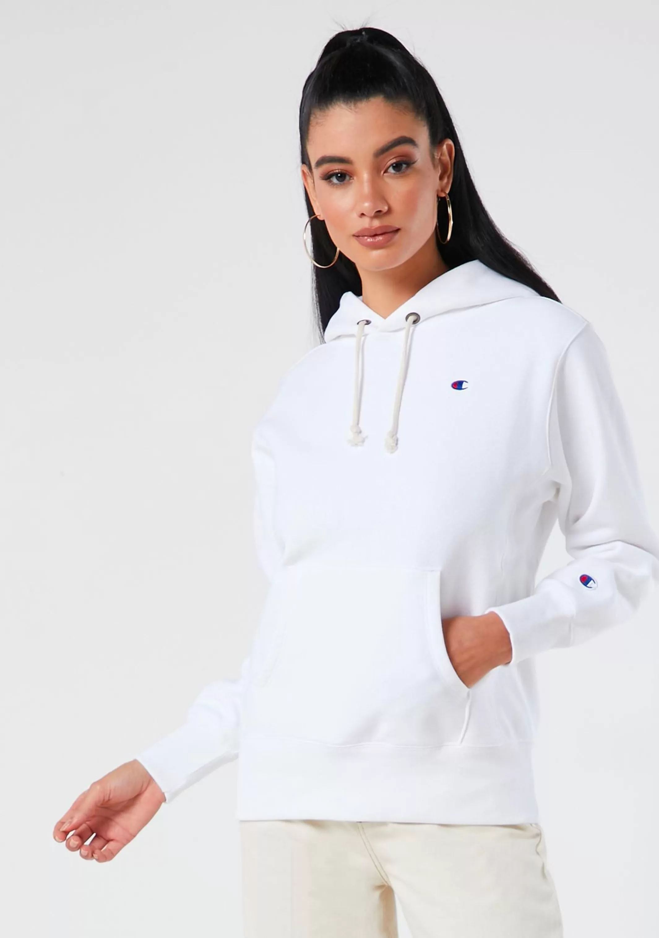 Champion Womens Reverse Weave C Logo Regular Fit Hoodie White <br> CWFBN WIT