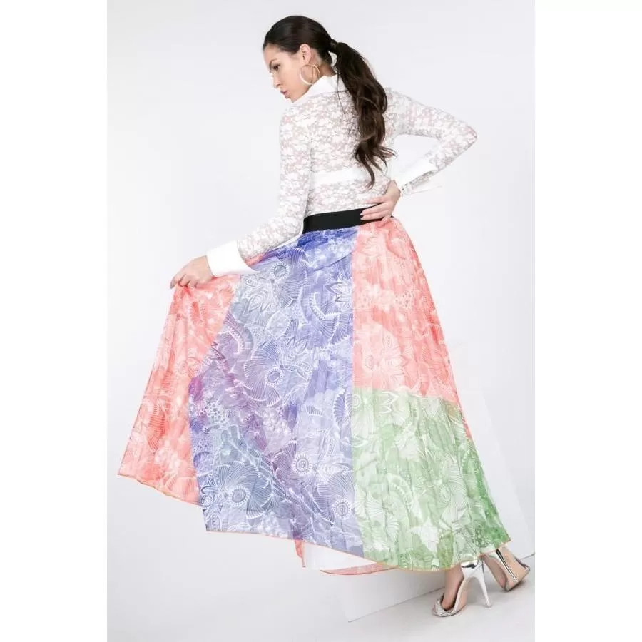 Color Block Pleated Maxi Skirt