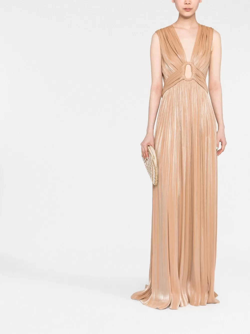 costarellos Beige Cut-out Pleated Gown UK 6