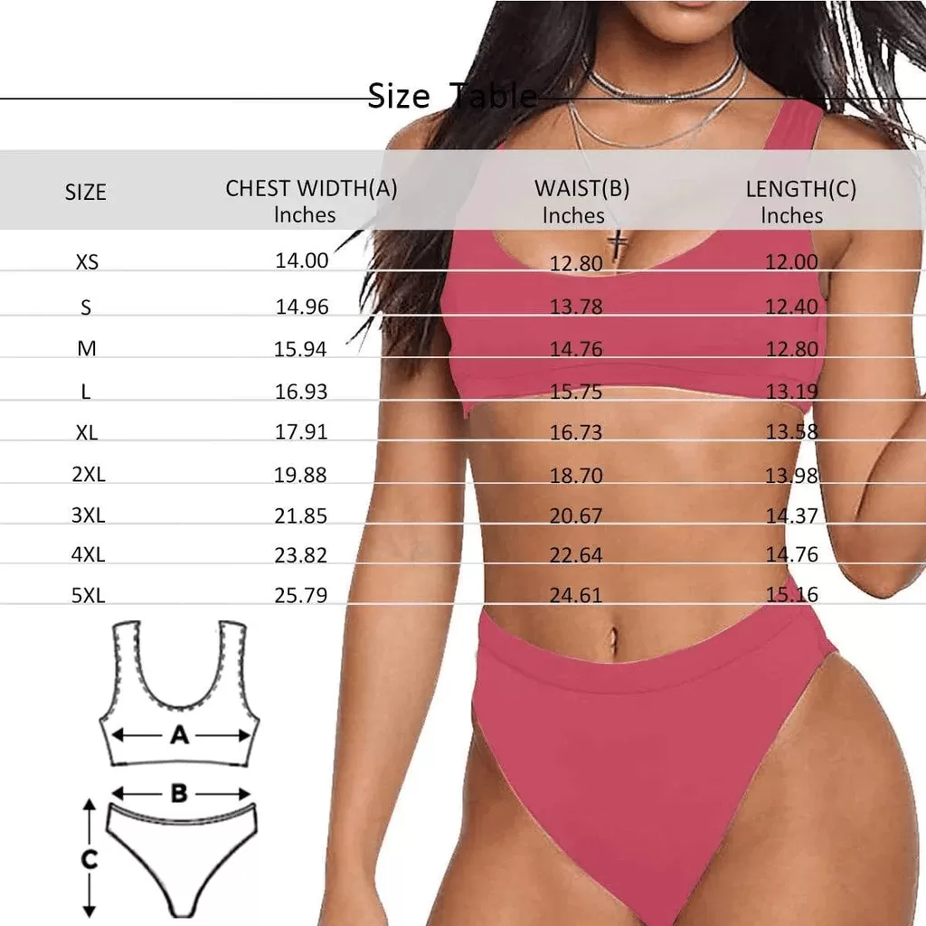 Custom Face Multicolor Scoop Neck Sport Top High Waisted Bikini Swimsuit Personalized Women's Two Piece Bathing Suit High Waisted Beach Outfits