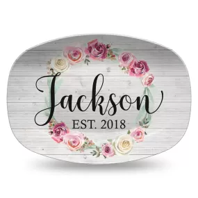 Custom Floral Wreath Personalized Platter