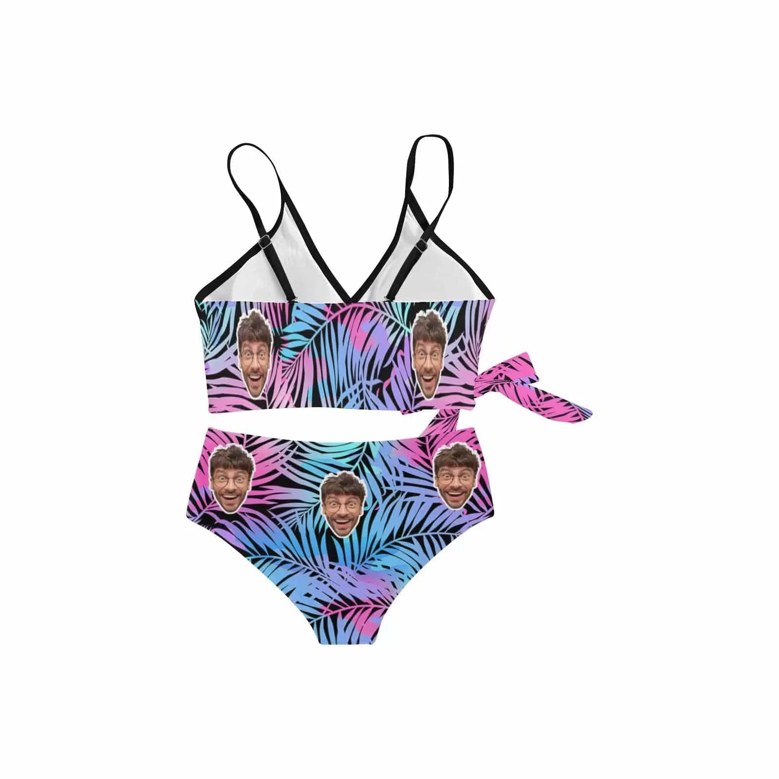 Custom Husband Face Coniferous Knot Side Bikini Swimsuit Women's Two Piece Swimsuit Personalized Bathing Suit Summer Beach Pool Outfits