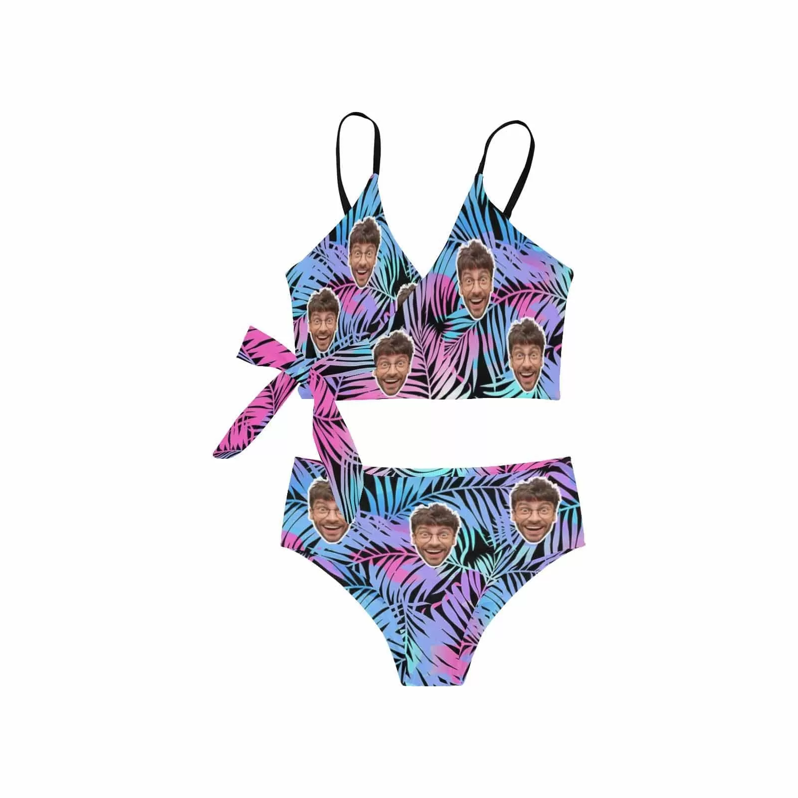 Custom Husband Face Coniferous Knot Side Bikini Swimsuit Women's Two Piece Swimsuit Personalized Bathing Suit Summer Beach Pool Outfits