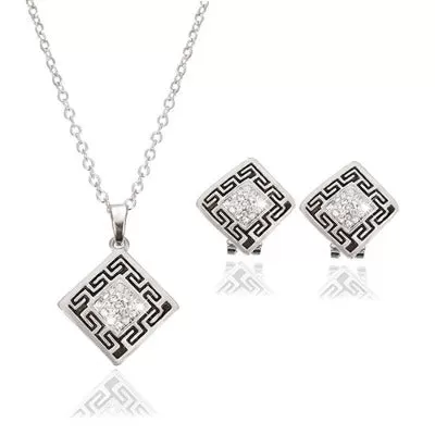 Designer Silver Sqaure Earring Necklace Set