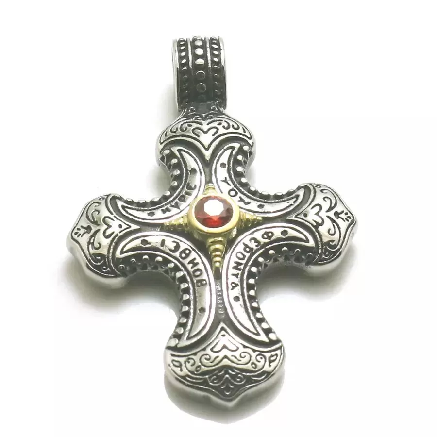 Diamant Carved Stainless Steel Cross Pendant