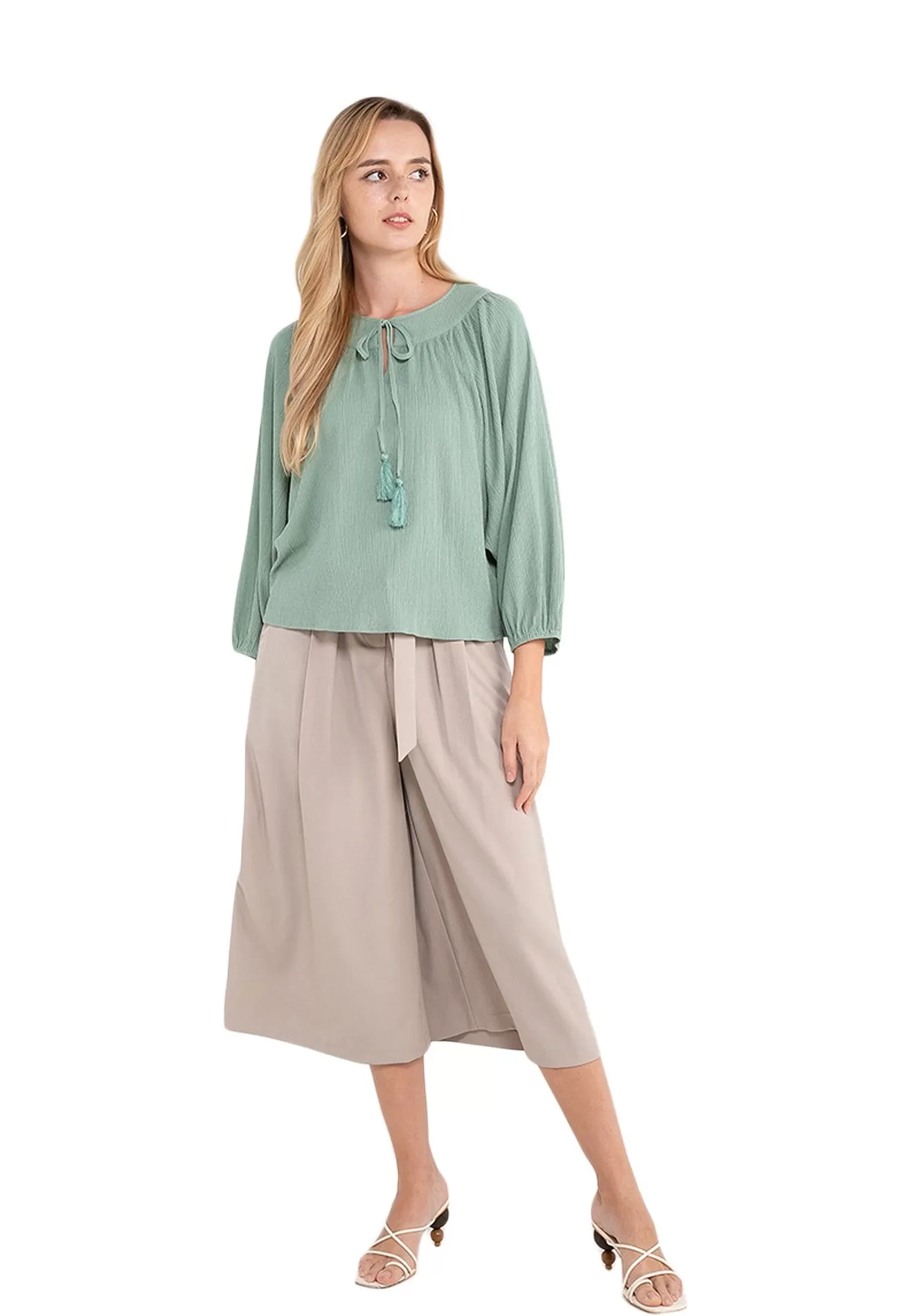 ELLE Apparel Dolman Sleeves Front Tie Blouse