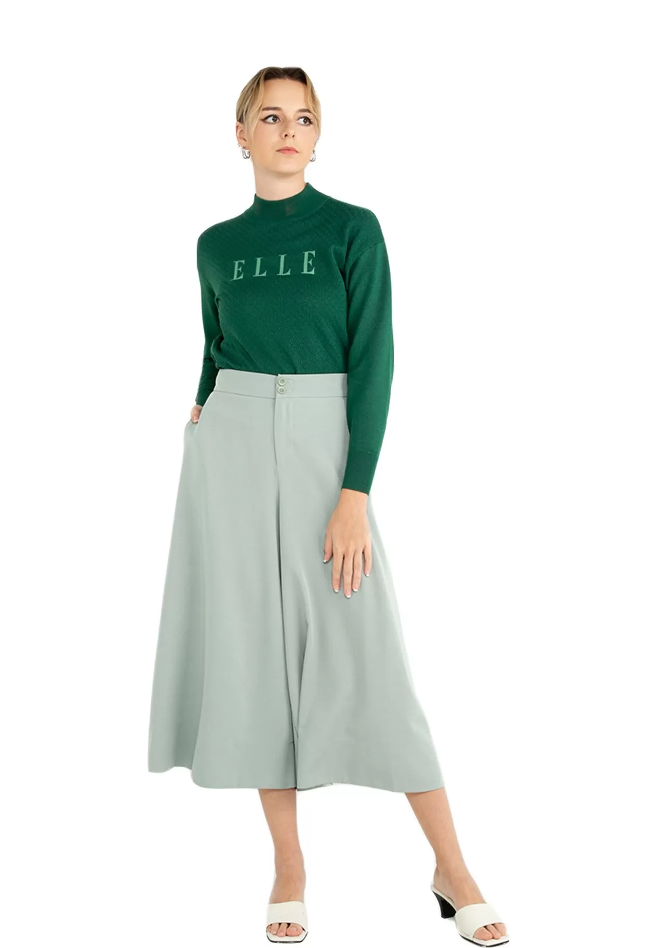 ELLE Apparel Double Button Wide Leg Pants