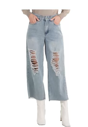 ELLE Apparel High Waist Ripped Denim Jeans