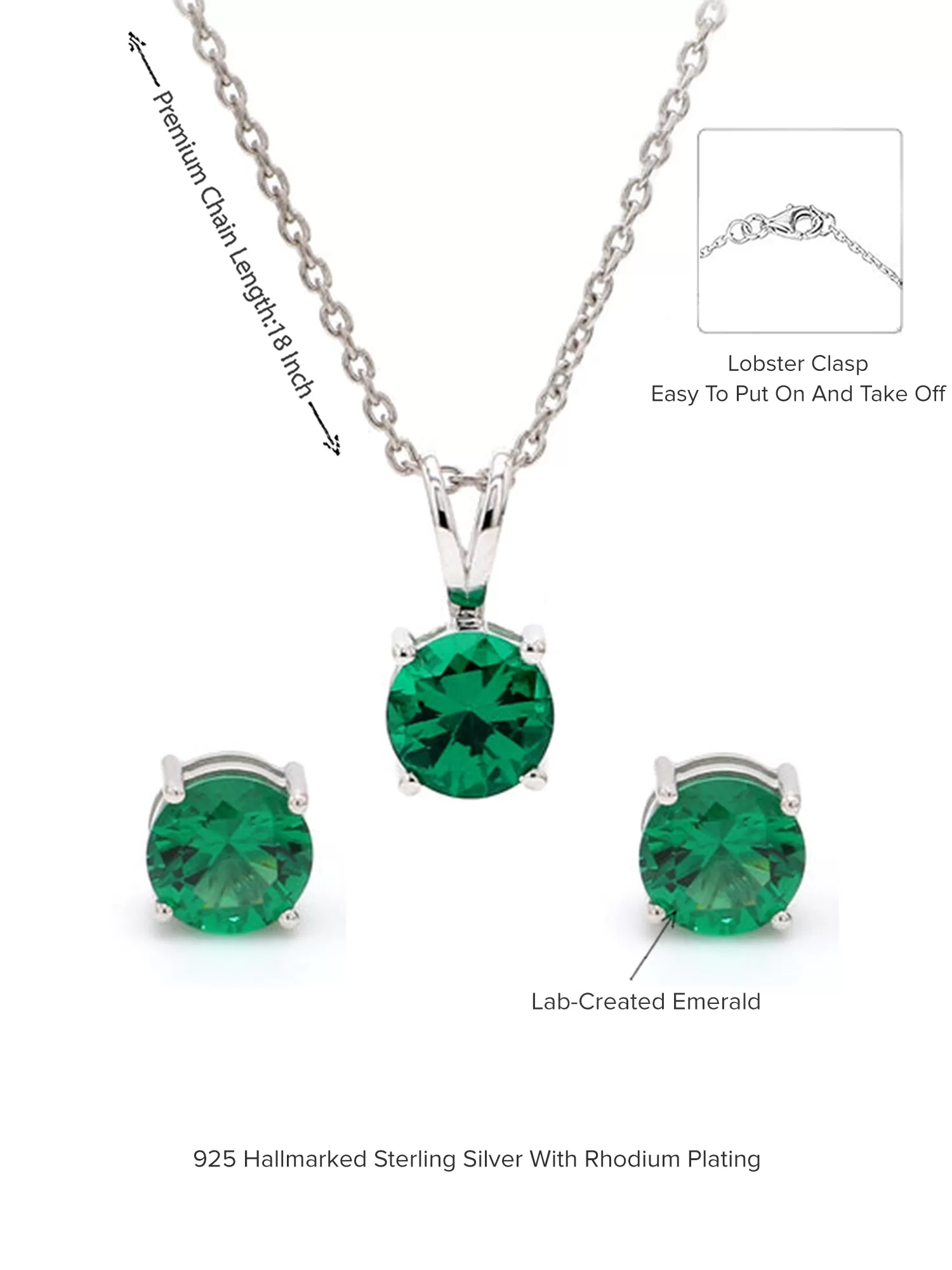 Emerald Pendant And Stud Earrings Set