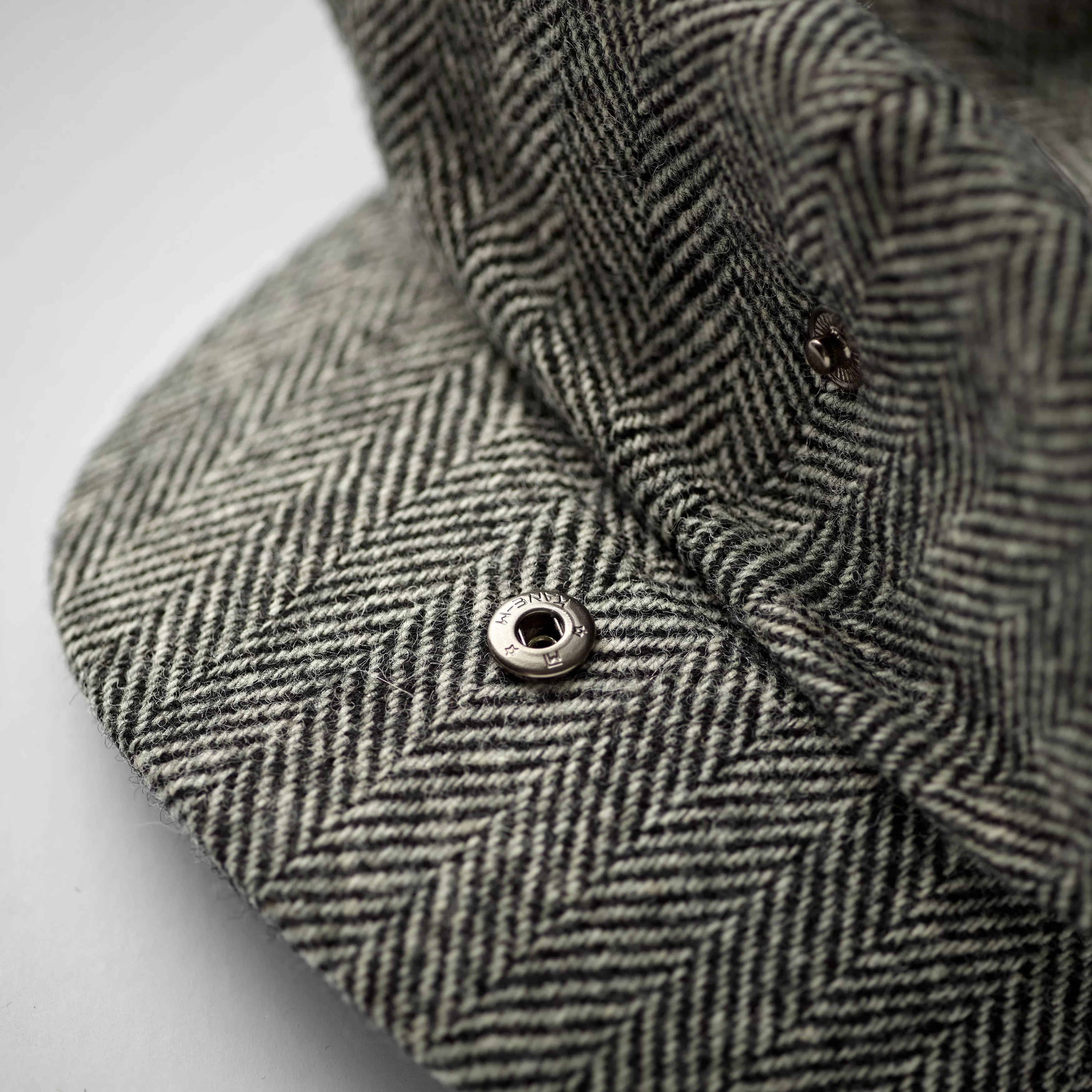 Fox Tweed Black and White Herringbone 30's 8 panel Cap